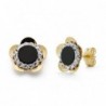18K PENDIENTES FLOR ONIX 10 X 10 MM.PRESION