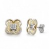 18K PENDIENTES ORO BICOLOR TREBOL CIRCONITAS 9MM