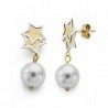 18K PENDIENTES BICOLOR PERLA. 25 X 8 MM.