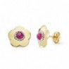 18K PENDIENTES FLOR RUBI. 9 X 9 MM