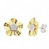18K PENDIENTES ORO BICOLOR FLOR CIRCONITAS 10 MM