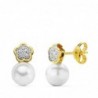 18K PENDIENTES COMUNION FLOR PERLA 12 X 6 MM