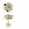 18K PENDIENTES ORO AMARILLO FLOR 6 HOJAS ESMERALDA CIRCONITAS 6 MM