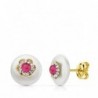 18K PENDIENTES ORO AMARILLO NACAR 9 MM. PIEDRA ROJA 3 MM.