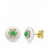 18K PENDIENTES ORO AMARILLO NACAR 9 MM. PIEDRA VERDE 3MM.