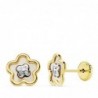 18K PENDIENTES ORO BICOLOR FLOR NÁCAR 8 MM.