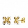 18K PENDIENTES ORO BICOLOR TREBOL 7 X 7 MM