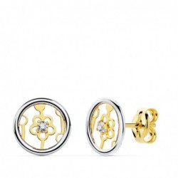 18K PENDIENTES ORO BICOLOR...