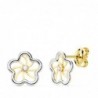 18K PENDIENTES ORO BICOLOR FLOR Y CIRCONITAS 8 X 8 MM.