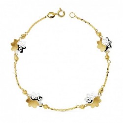 18K PULSERA BICOLOR FLORES...