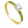18K SOLITARIO ORO AMARILLO GARRAS CIRCONITA 5 MM Y CIRCONITAS VERDES