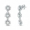 18K PENDIENTES ORO BLANCO JUEGO NOVIA LARGOS TRES CUAJOS 25X8 MM PRESION