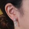 18K PENDIENTES ORO BLANCO JUEGO NOVIA LARGOS TRES CUAJOS 25X8 MM PRESION