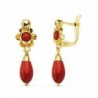 18K PENDIENTES LAGRIMA CORAL. 22 X 7 MM.