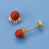 18K PENDIENTES ORO AMARILLO CORAL, PERLA Y TURQ 6 X 6 MM.