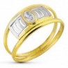18K SORTIJA ORO BICOLOR CALADA CIRCONITA OVAL ANCHO 7 MM