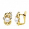 18K PENDIENTES PERLAS Y CIRCONITAS. 12X8 MM