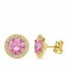 18K PENDIENTES PIEDRA ROSA CIRCONITAS 9MM.
