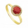 18K SORTIJA ORO AMARILLO MOTIVO REDONDO 9 MM. CIRCONITA COLOR ROJO 6 MM.