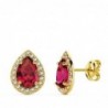 18K PENDIENTES PIEDRA ROJA CIRCONITAS 10 X 8 MM