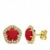 18K PENDIENTES FLOR PIEDRA ROJA. 9 X 9 MM.